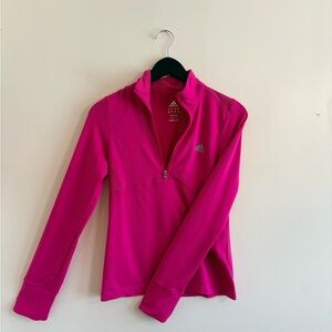 Adidas Women's Pink 1/4 Zip Mock Neck Athletic Pullover Top Long Sleeve Size S